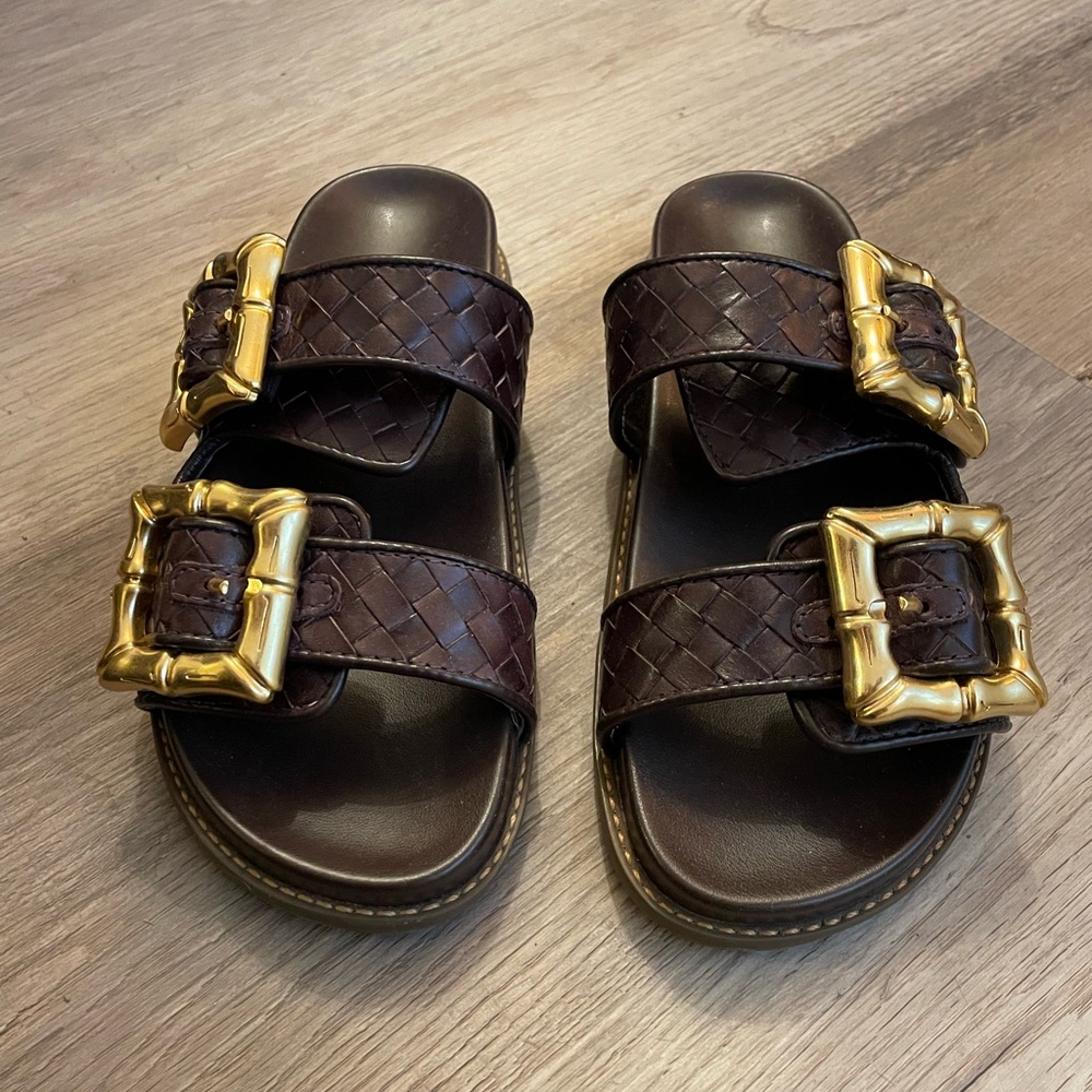 SCHUTZ ENOLA SPORTY WOVEN LEATHER FLAT SLIDE SANDAL 6.5